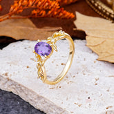 Nature-Inspired Branch-Wrapped 4-Prong Oval Amethyst Engagement  Rings